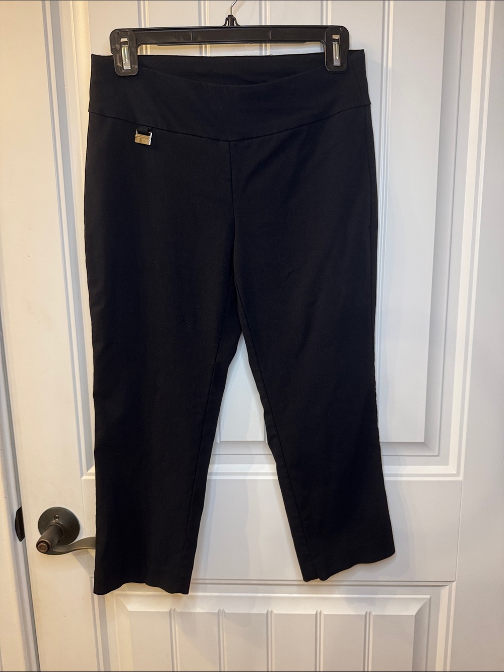 Alfani Black Cropped Straight-Leg Pants with Metal Accent 4P